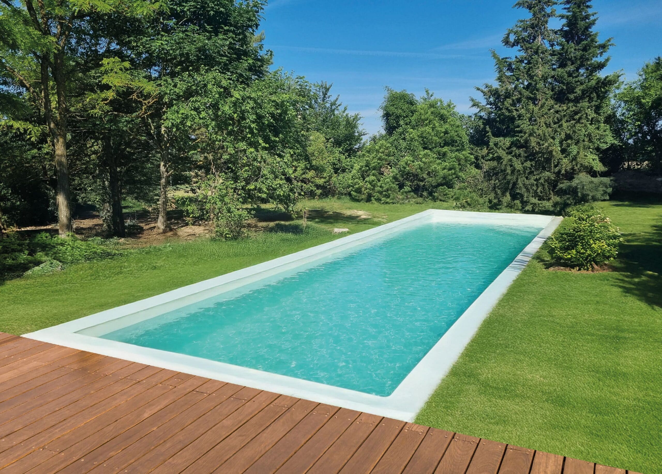 Nova Comfort fibreglass swimming pool in a contemporary garden setting