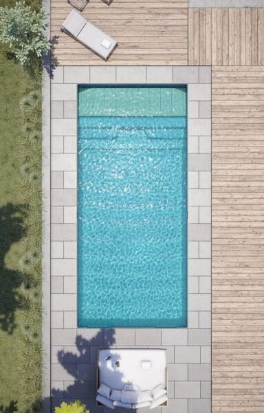 Fibreglass pool with lounger area