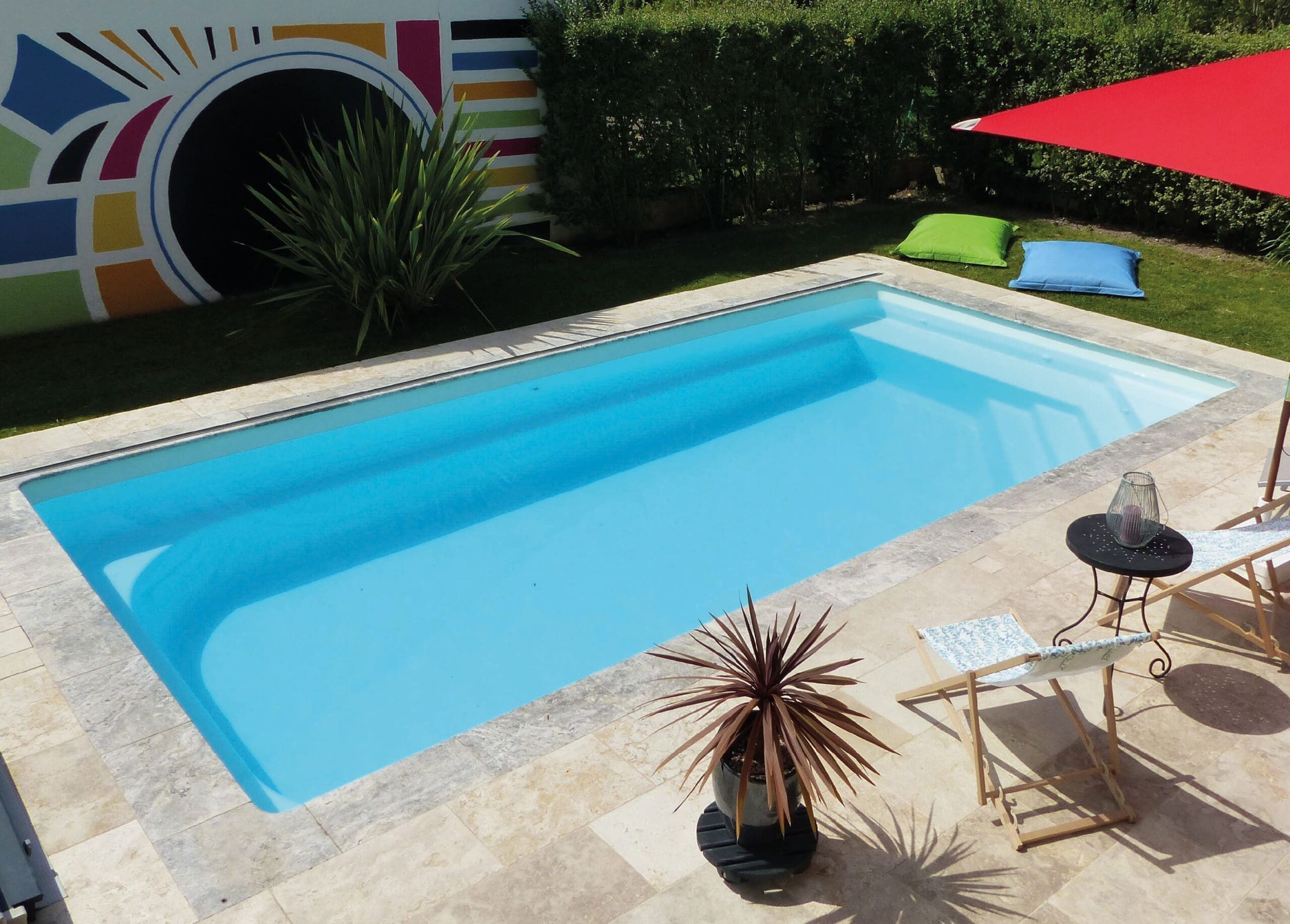 Relaxation fibreglass swimming pool creating a private garden retreat