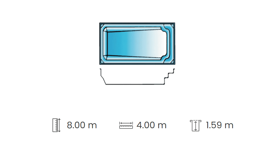 Escape fibreglass pool shape and integrated step layout