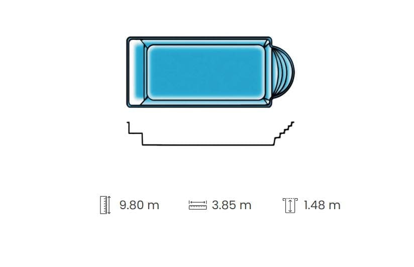 Jupiter Evolutive fibreglass pool forming the centrepiece of a garden
