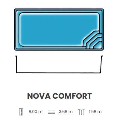 Nova Comfort fibreglass swimming pool layout and dimensions