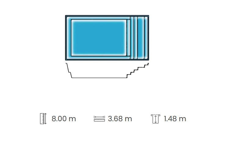Orlando 8 metre swimming pool technical drawing