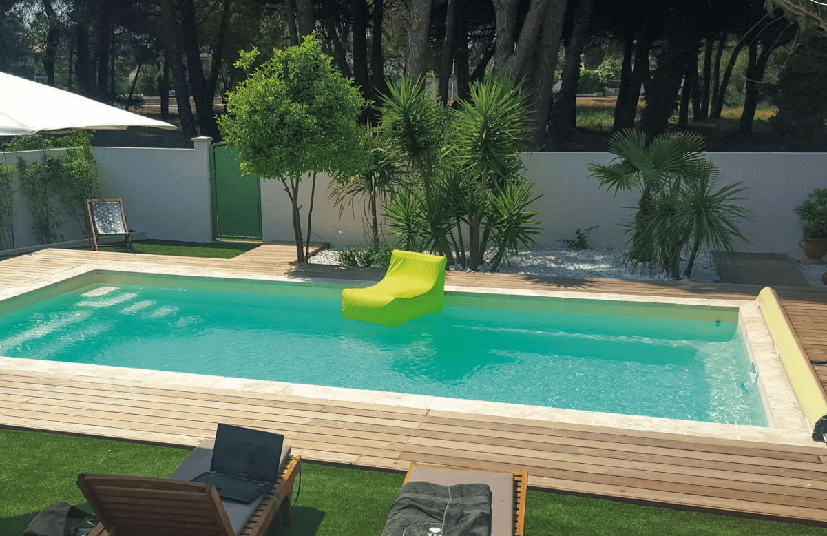 Pleasure fibreglass swimming pool for family swimming and relaxation