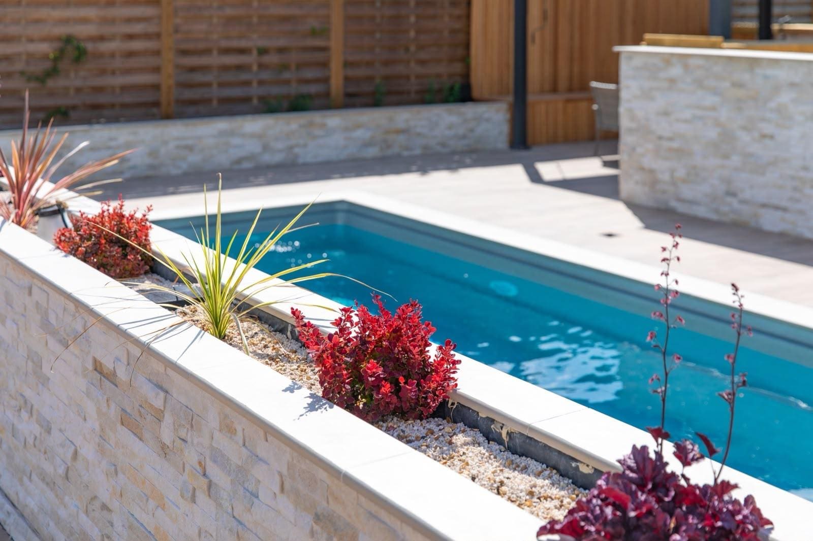 Wide view of the completed Sycillia swimming pool