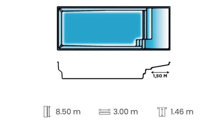 Plaisance 700 Junior Media Beach pool dimensions and configuration