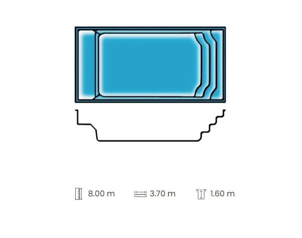 Evolving 8 fibreglass swimming pool
